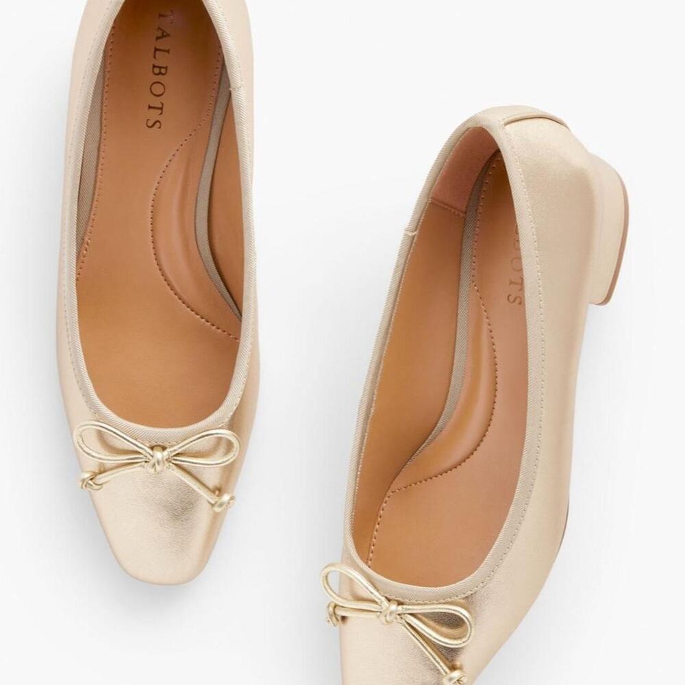 Talbots Vanessa Gold Metallic Leather Block Heel Pumps Size 10